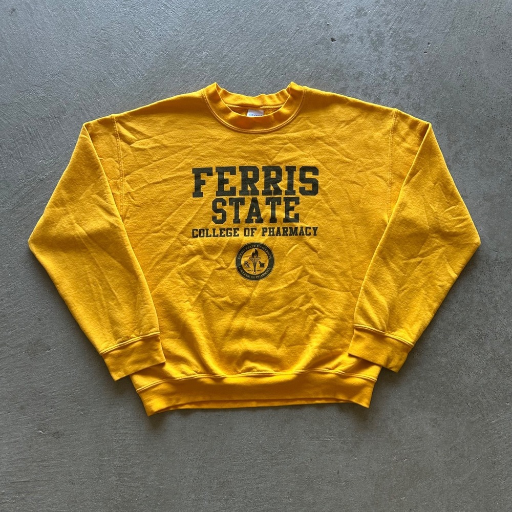 Vintage Ferris State Sweatshirt Size Medium Yellow College Of Pharmacy Crewneck